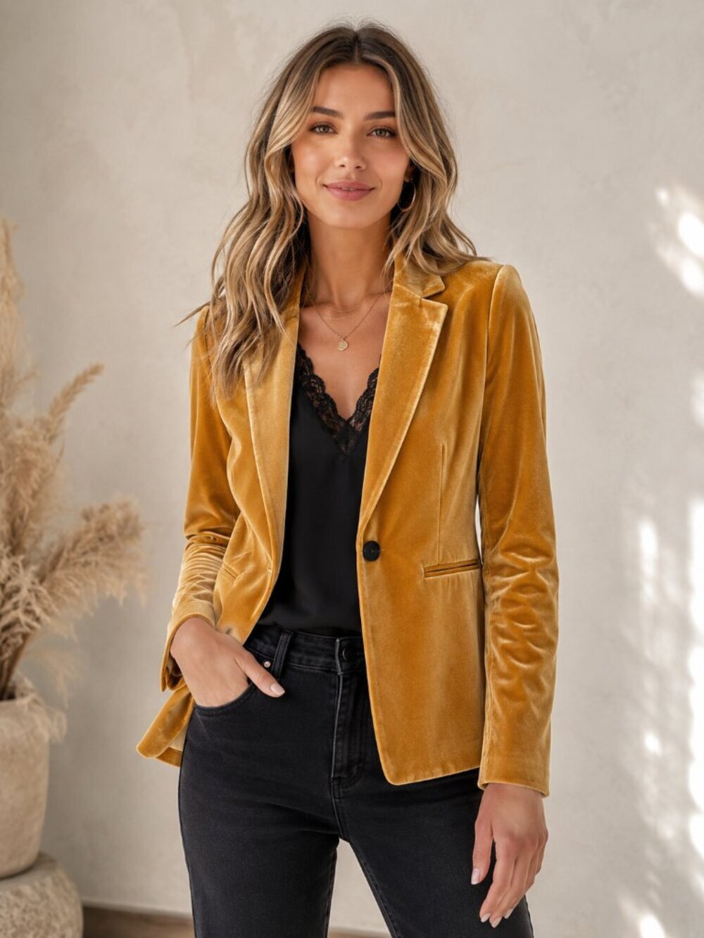 NWT Molly Bracken Gold Velvet Velour Blazer Jacket XS